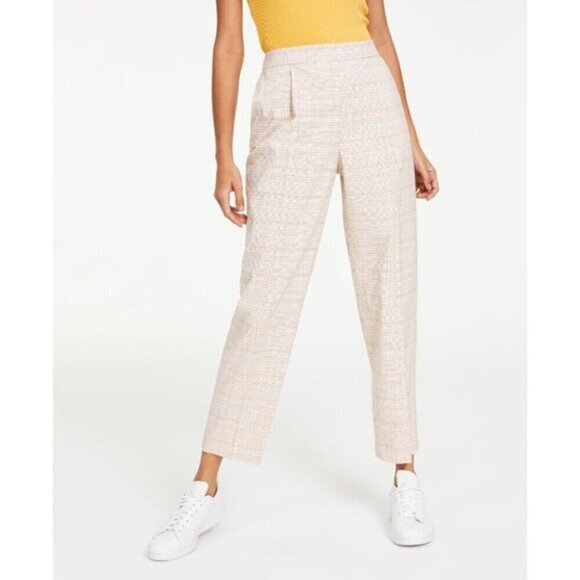 Bar III Women's Light Beige Plaid Pull-On Ankle Pants NWT - Picture 1 of 7